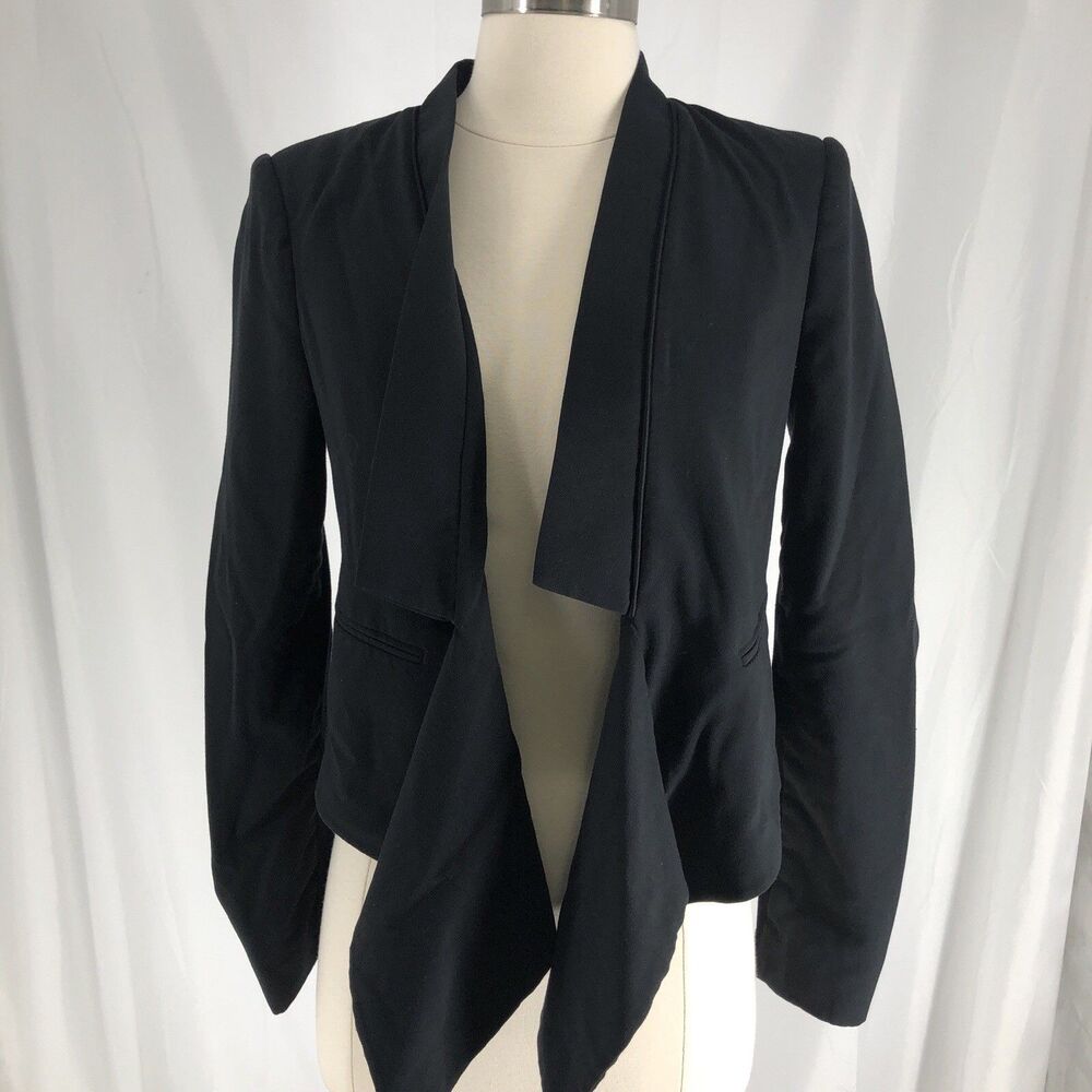 BCBG MAXAZRIA Black Asymmetrical Open Blazer Jacket Long Sleeve Professional XS